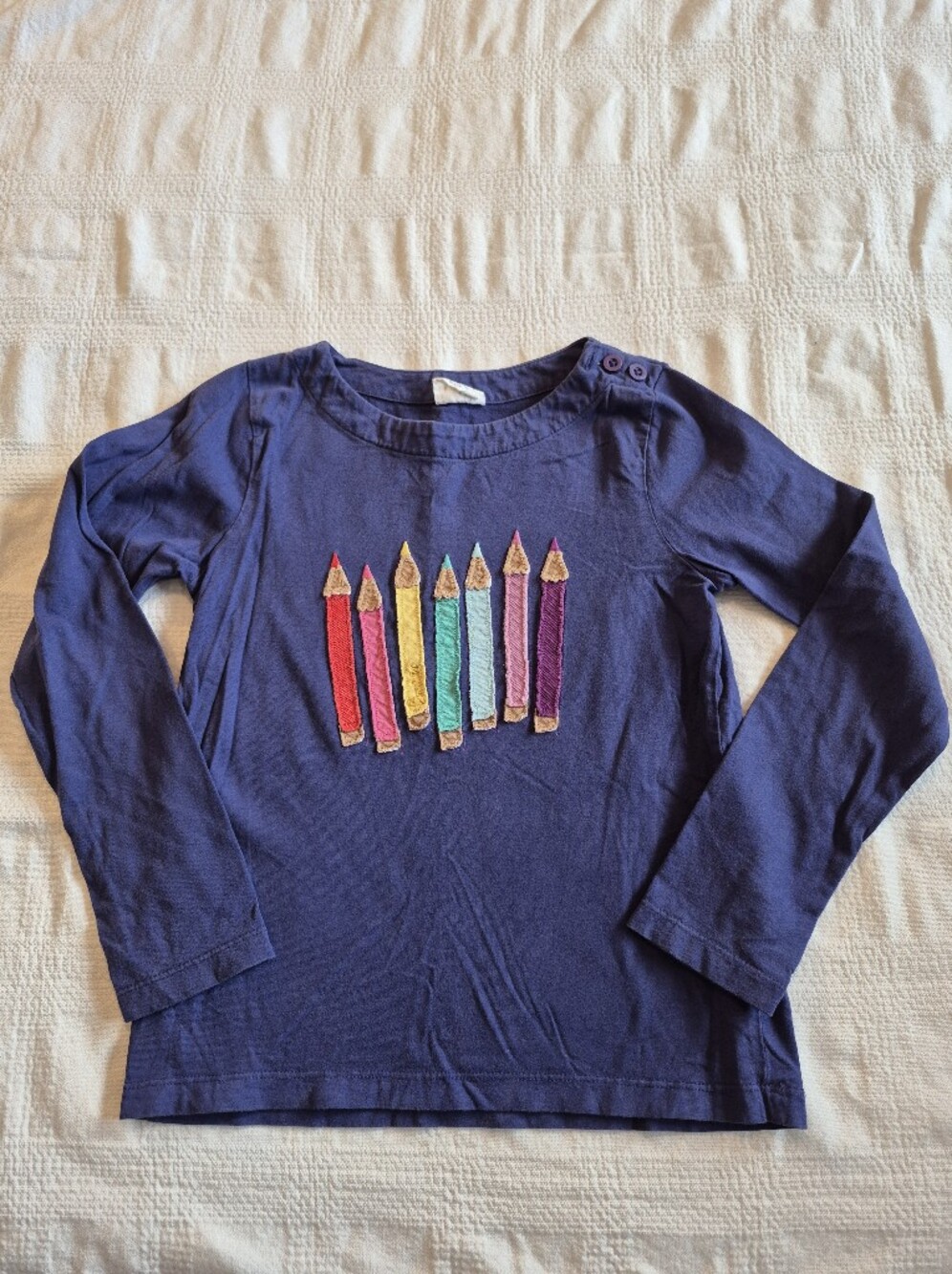 Mini Boden girls 9-10 years blue shirt pencil applique GUC